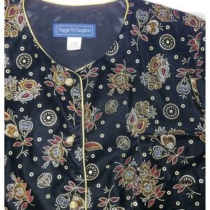 Vtg Maggie McNaughton Jacket 22W Floral Velvet Blazer Black Gold Buttons
